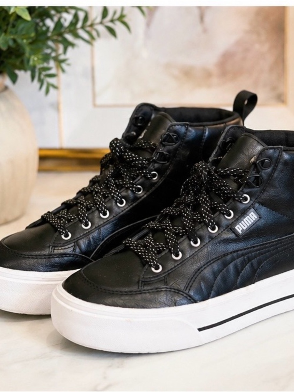 Puma Black High-Top Sneakers with White Platform